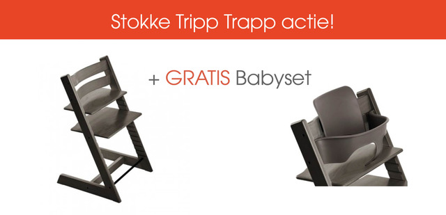 Ontvang een gratis bijpassende babyset bij een Stokke Tripp Trapp Hazy Grey